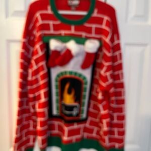 Festive Red Brick Fireplace Sweater